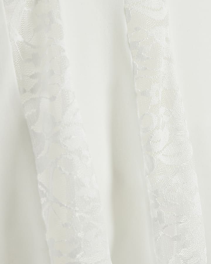 Cream Short Sleeve Lace Insert Peplum Top