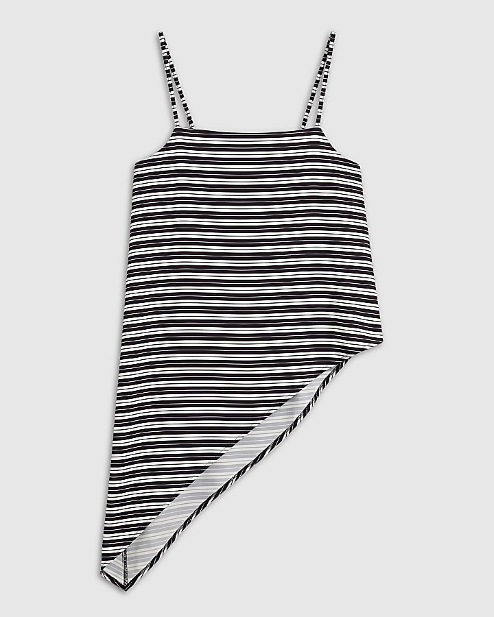 Black Stripe Asymmetric Hem Top