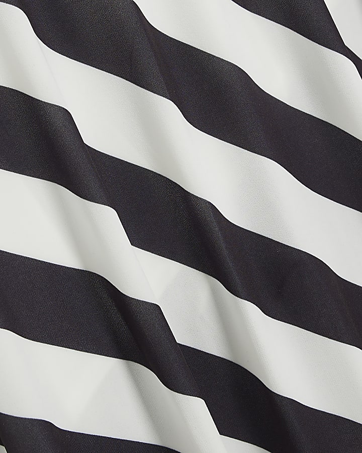 Black Stripe Asymmetric Hem Midi Dress