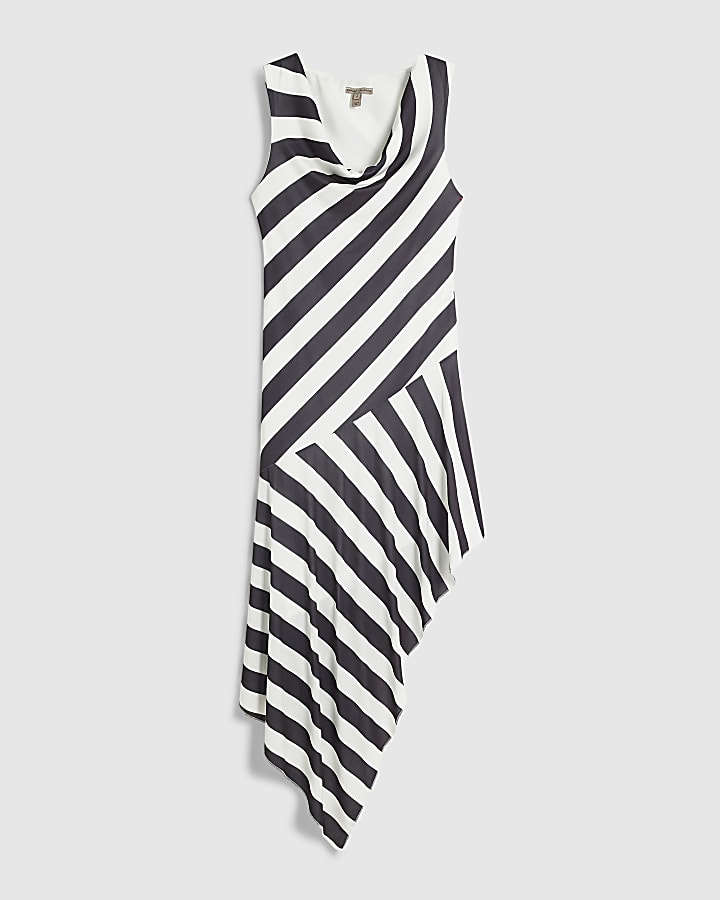 Black Stripe Asymmetric Hem Midi Dress