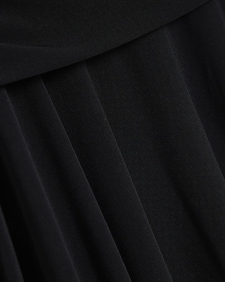 Black Tie Front Hanky Hem Midi Skirt