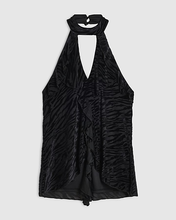 Black Velvet Devore Sleeveless Halter Top