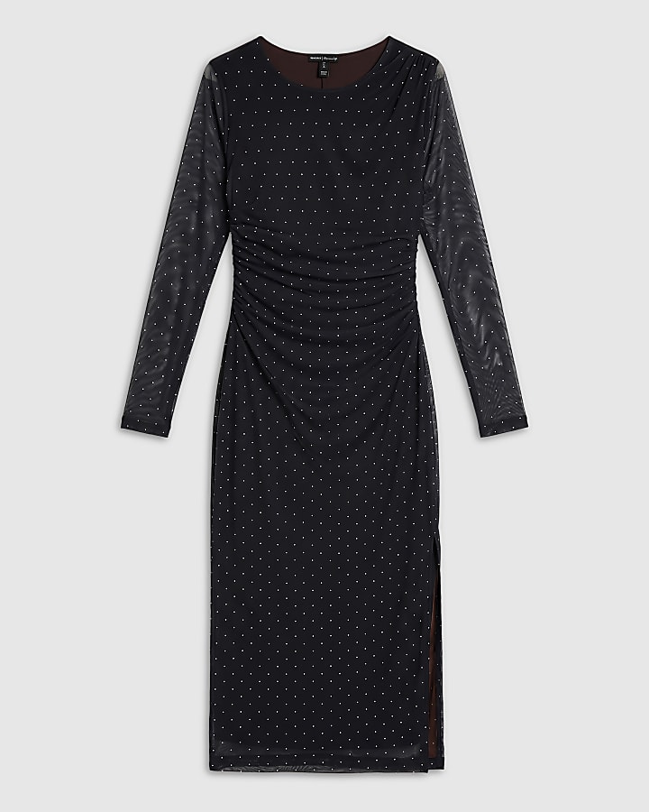 Black Mesh Spot Print Maxi Dress