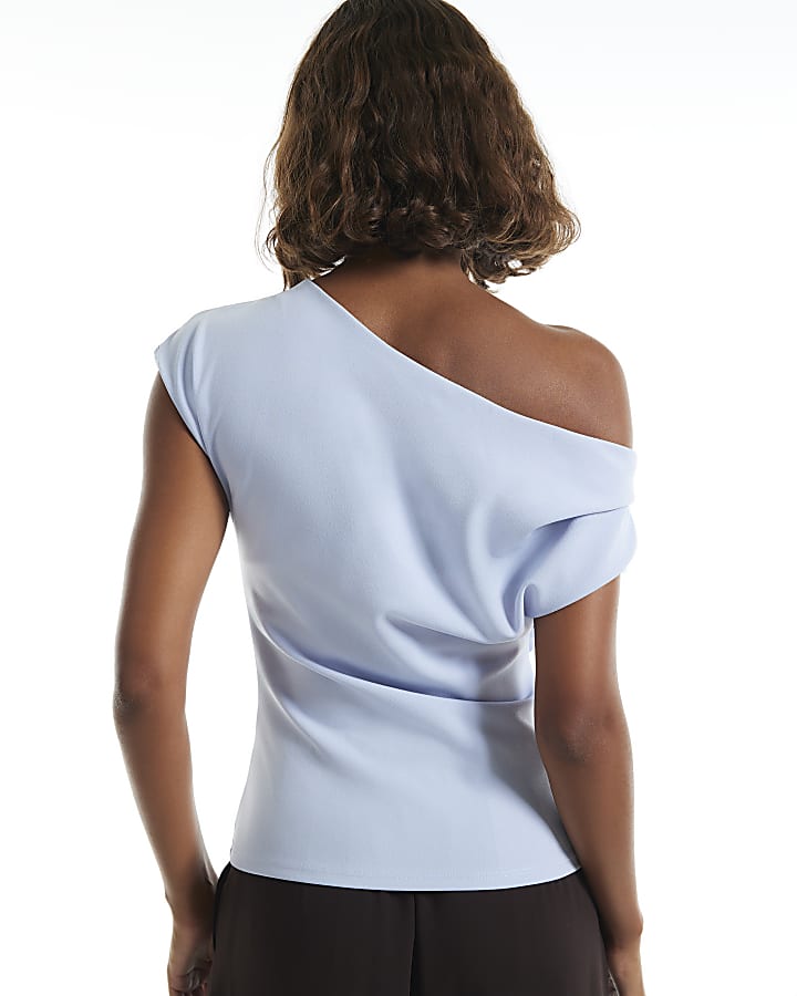 Blue Asymmetric Drape Top