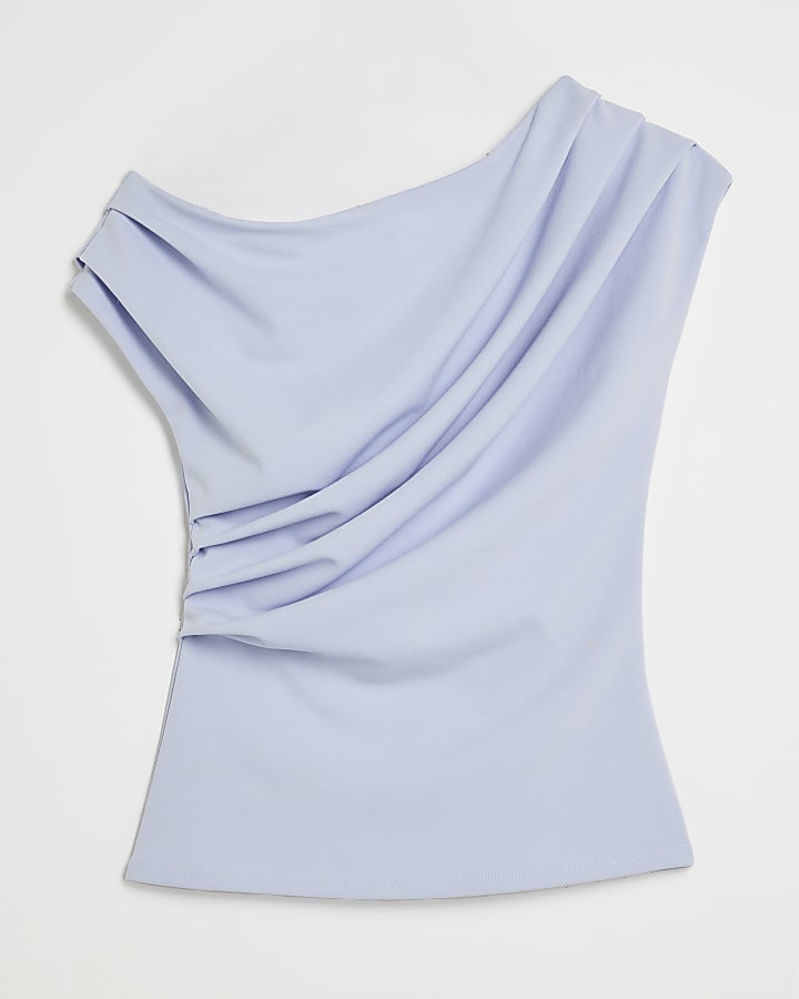 Blue Asymmetric Drape Top