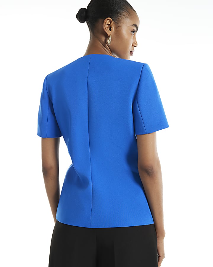 Blue Short Sleeve Button Waistcoat