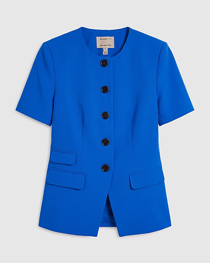 Blue Short Sleeve Button Waistcoat