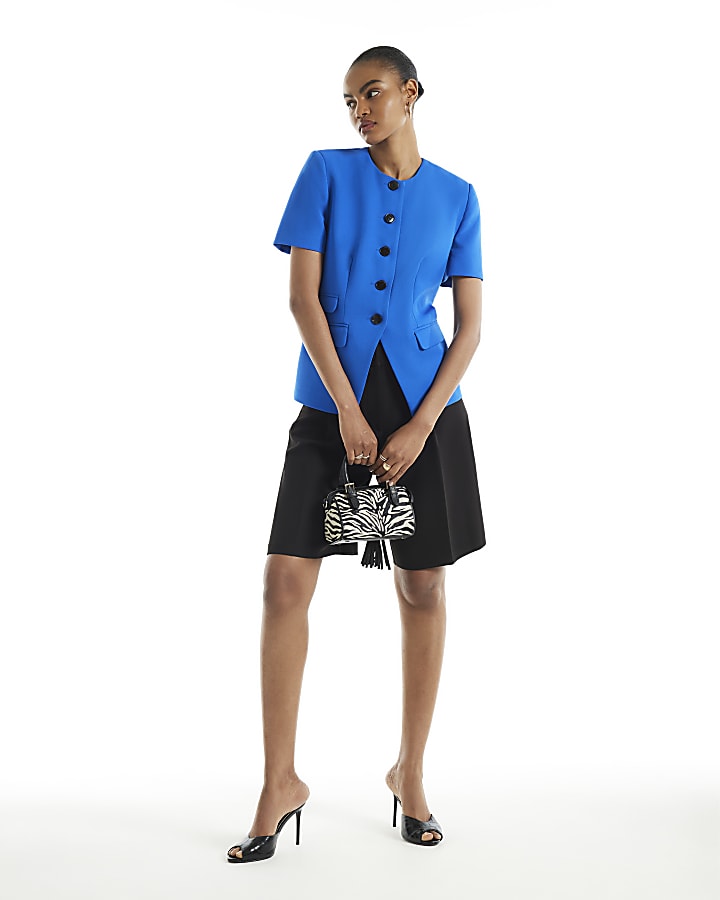 Blue Short Sleeve Button Waistcoat