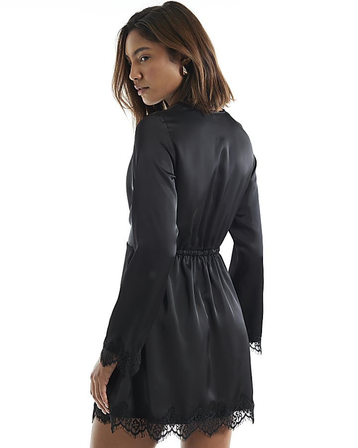 Black Knot Front Lace Mini Dress