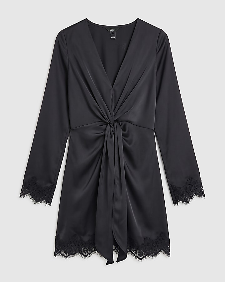 Black Knot Front Lace Mini Dress