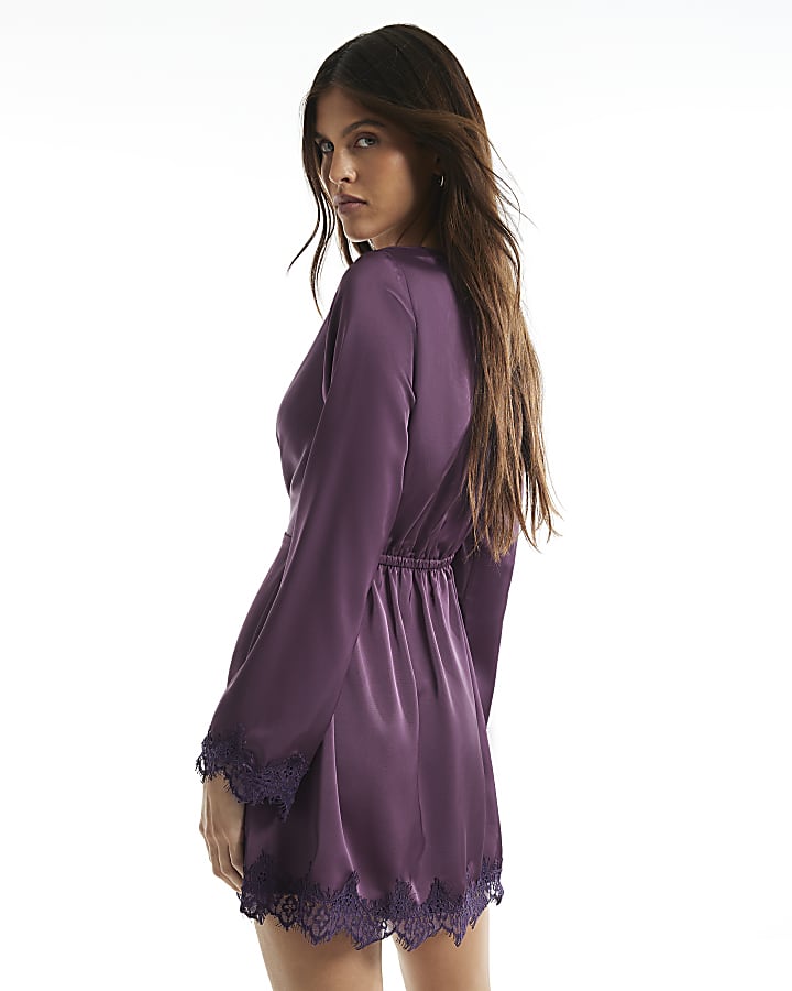 Purple Knot Front Lace Mini Dress