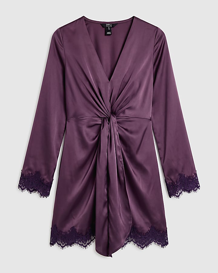 Purple Knot Front Lace Mini Dress