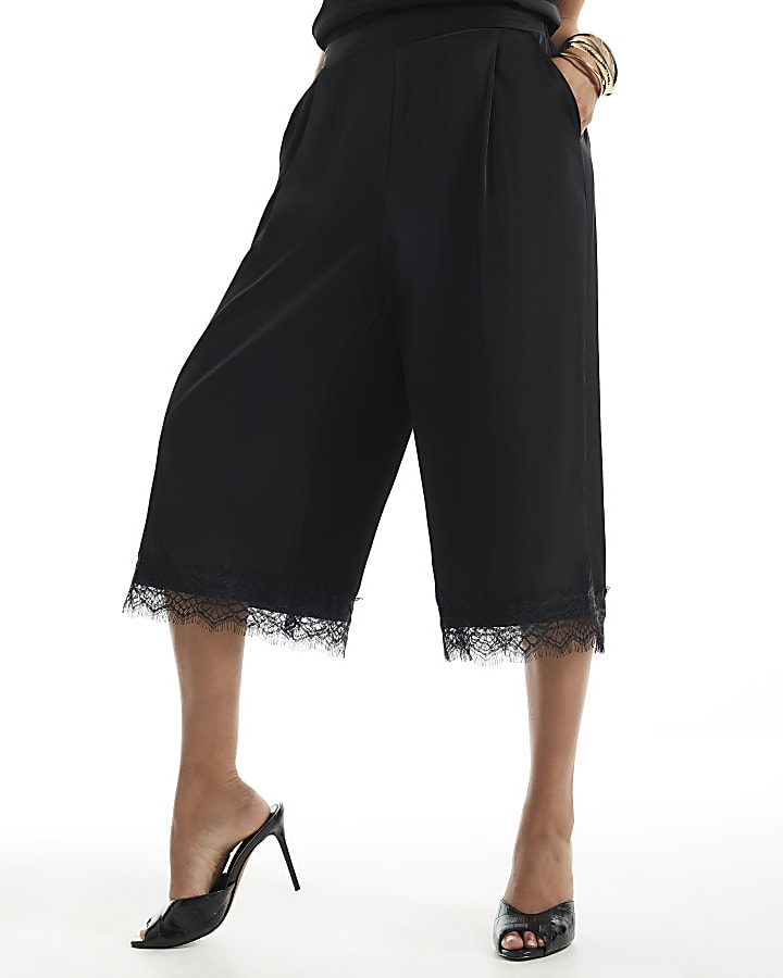 Black Satin Lace Jorts