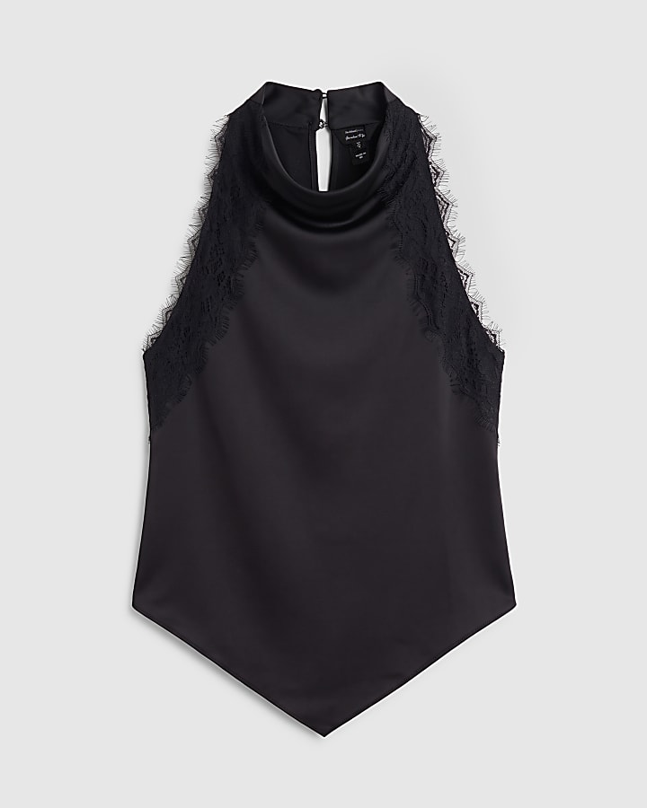 Black Halter Neck With Lace Hem