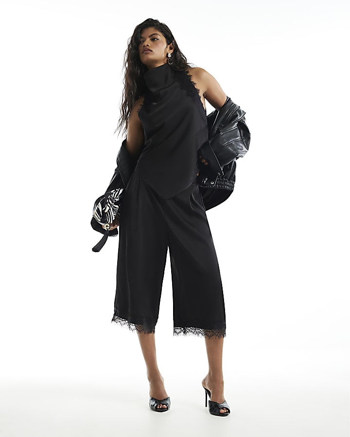 Black Halter Neck With Lace Hem