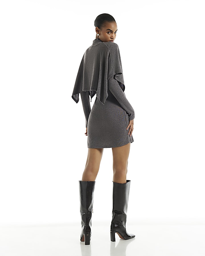 Brown Cosy Cape Mini Dress