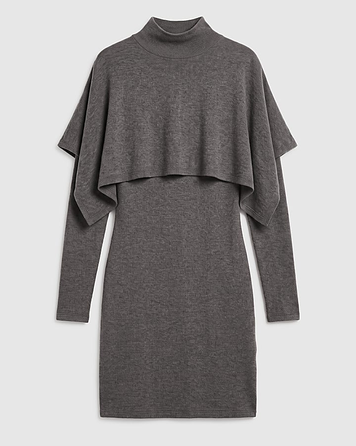 Brown Cosy Cape Mini Dress