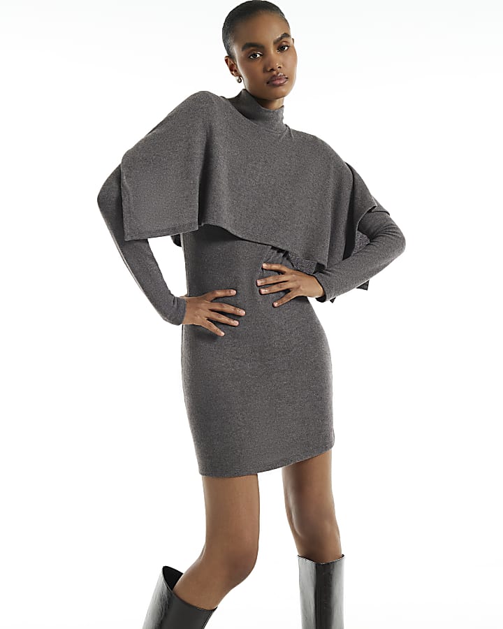 Brown Cosy Cape Mini Dress
