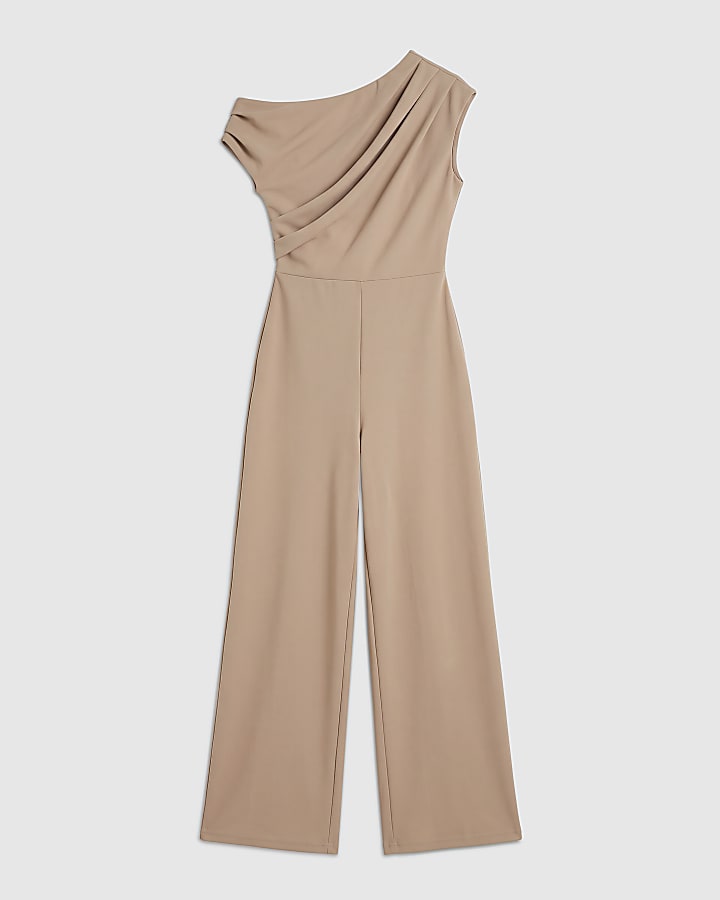 Beige Asymmetric Draped Jumpsuit