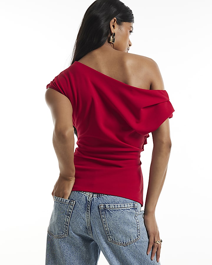 Red Asymmetric Drape Top