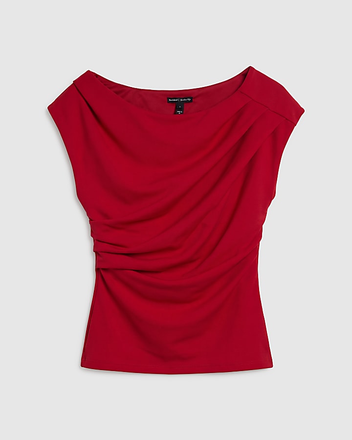 Red Asymmetric Drape Top