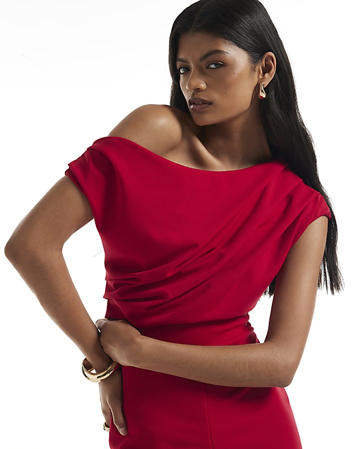 Red Asymmetric Drape Neck Jumpsuit