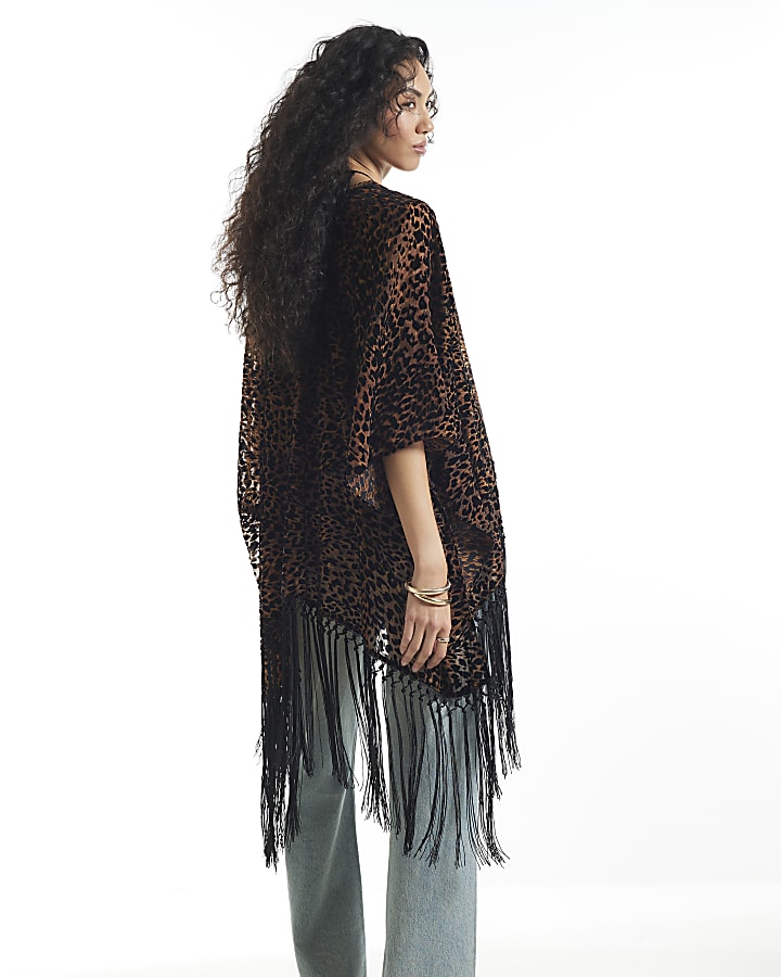 Brown Leopard Burnout Kimono