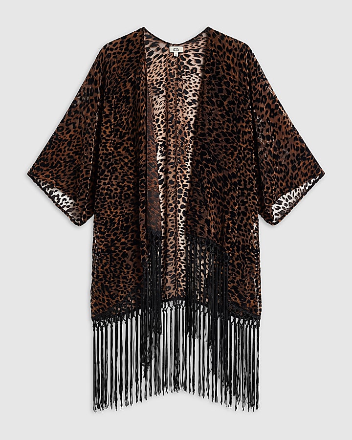 Brown Leopard Burnout Kimono