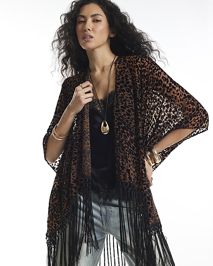 Brown Leopard Burnout Kimono
