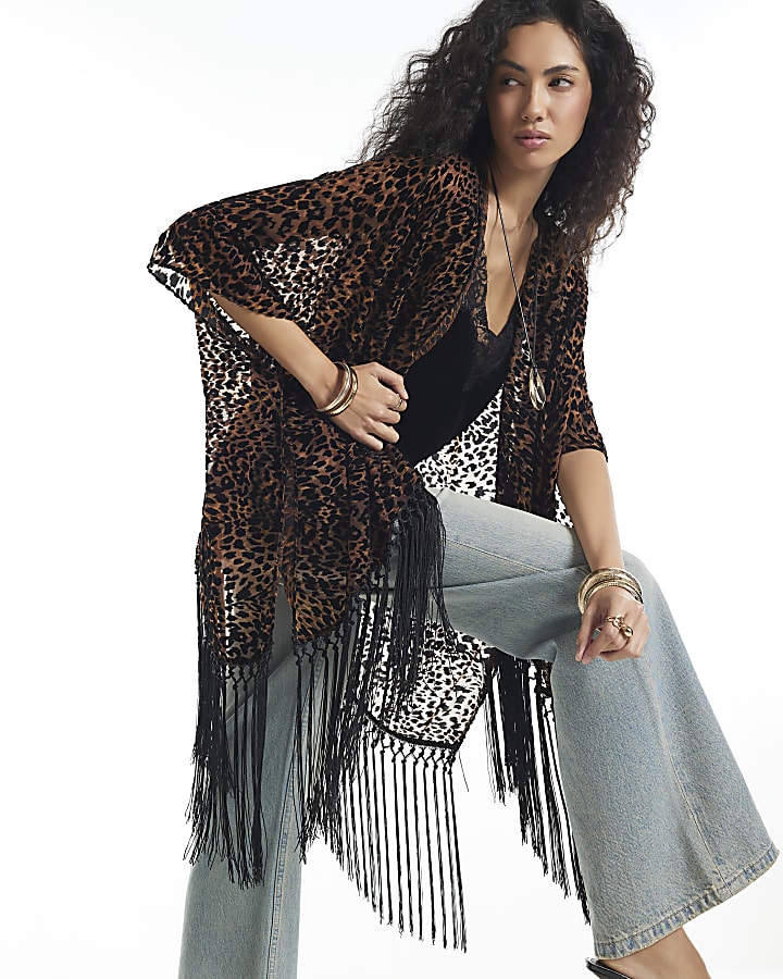 Brown Leopard Burnout Kimono
