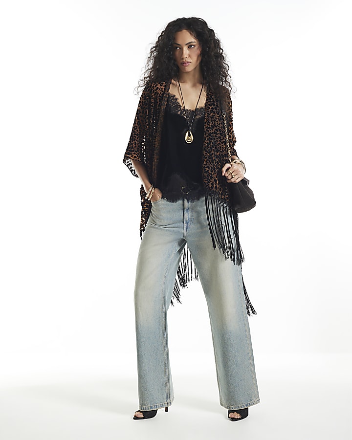 Brown Leopard Burnout Kimono