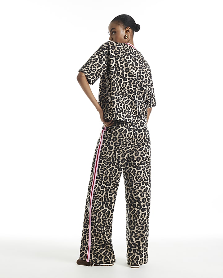 Brown Premium Leopard Print Wide Leg Trouser