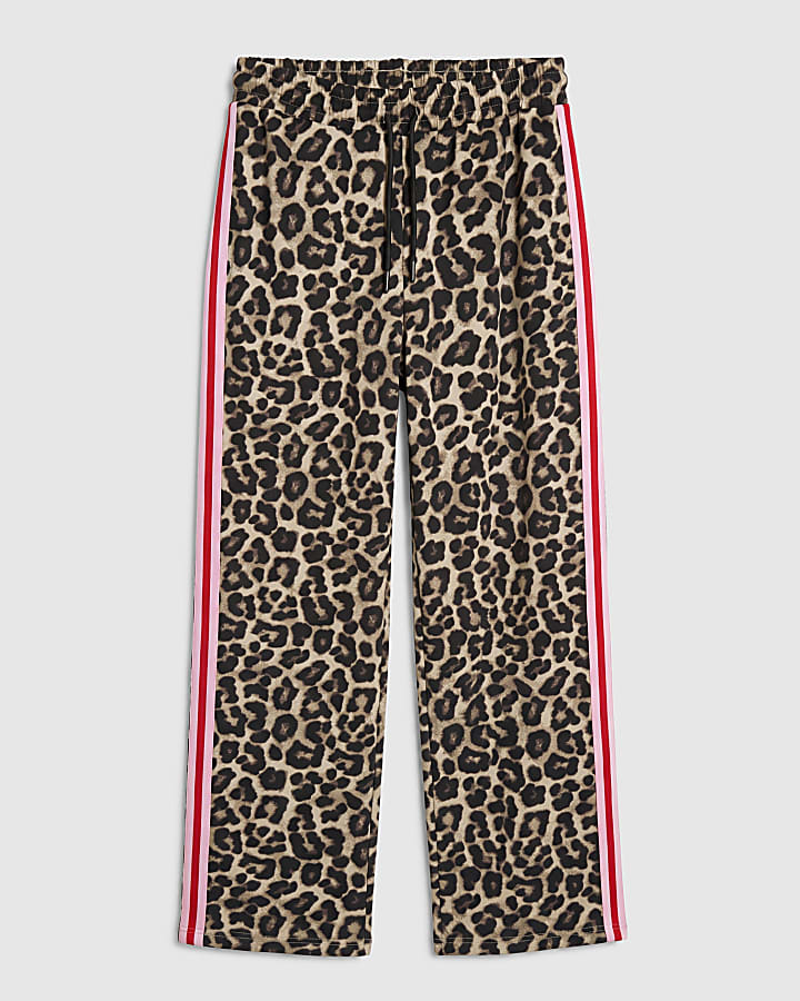 Brown Premium Leopard Print Wide Leg Trouser