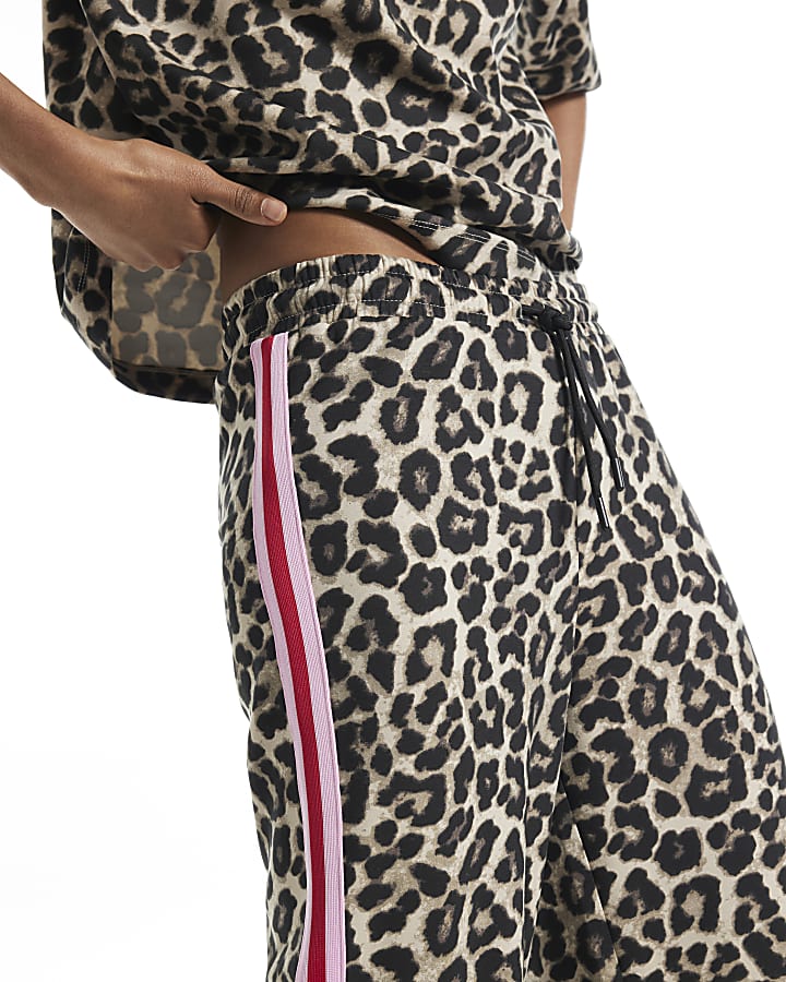 Brown Premium Leopard Print Wide Leg Trouser