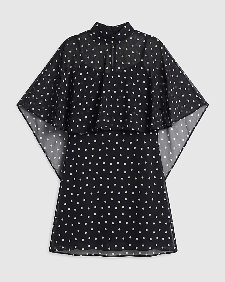 Black Chiffon Cape Style Halter Neck Dress