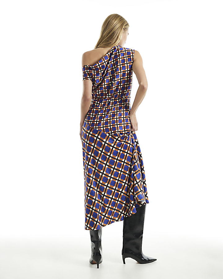 Orange Print Cinched Waist Column Dress