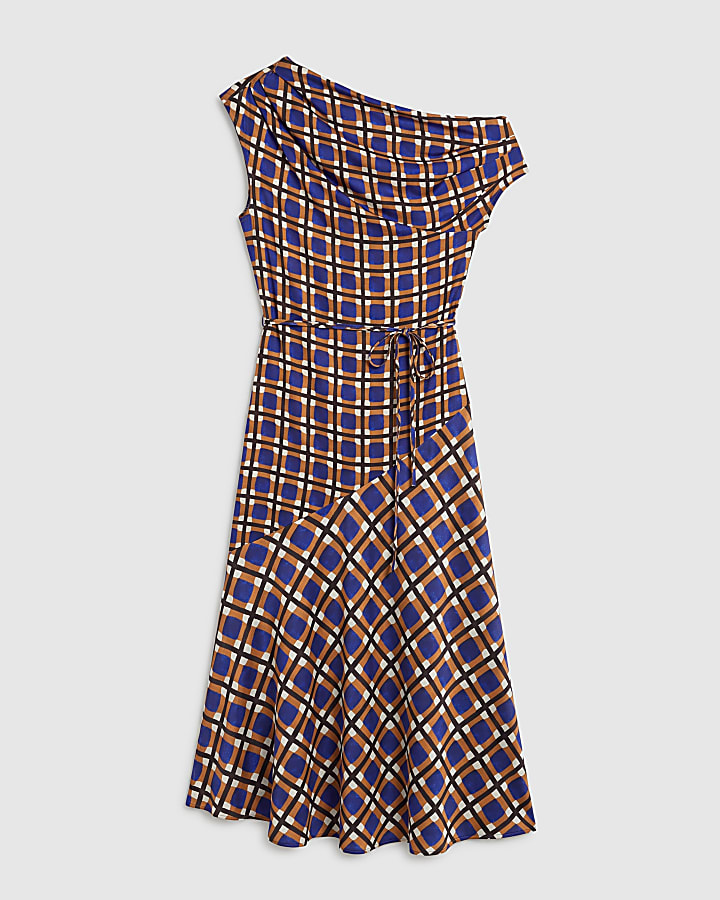 Orange Print Cinched Waist Column Dress