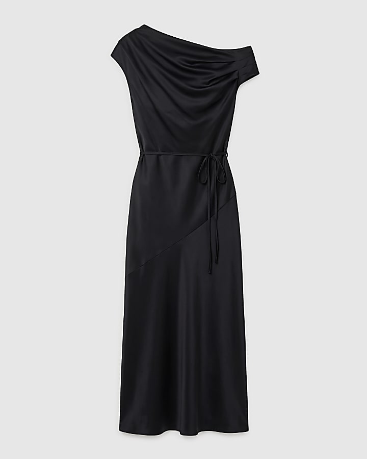 Black Cinched Waist Column Dress