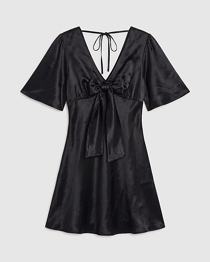 Black Bow Front Tie Back Mini Dress