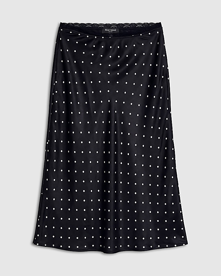 Black Satin 90s Mid Length Slip Skirt