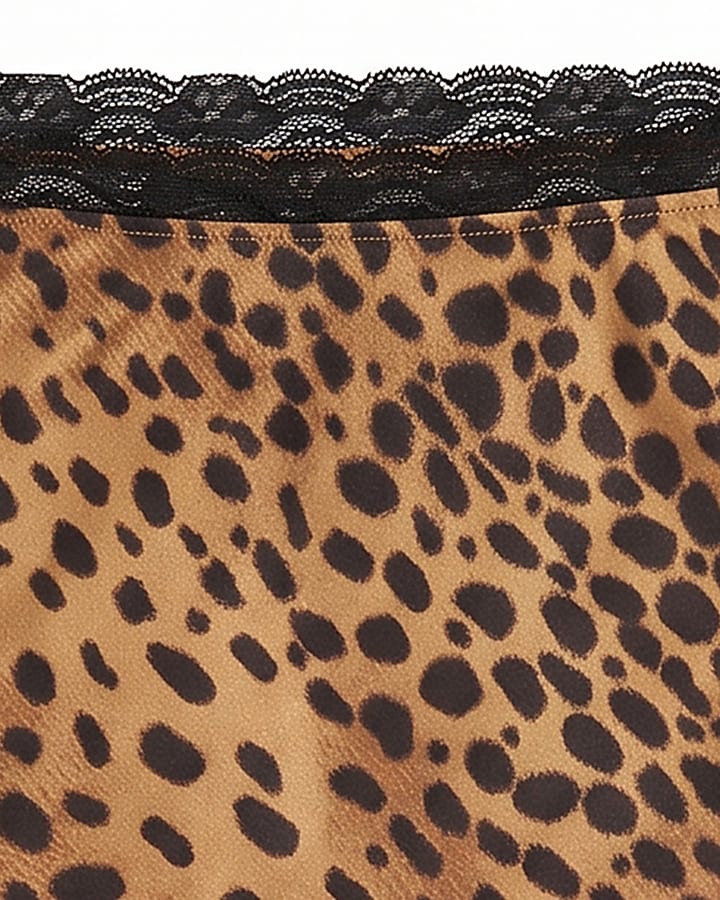 Brown Satin Leopard 90s Mid Length Slip Skirt