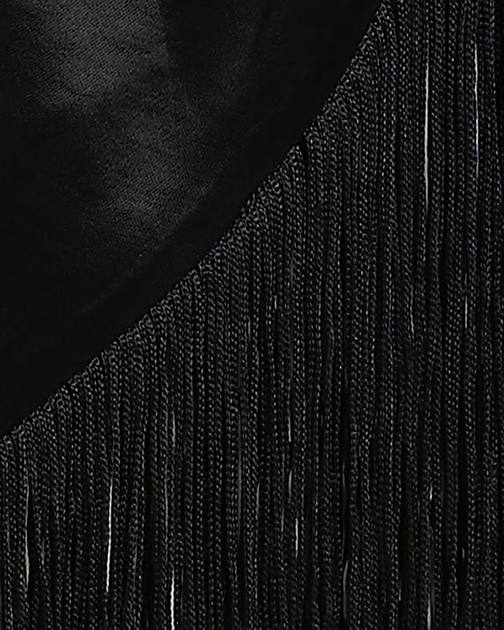 Black Fringe Cowl Neck Tunic Top