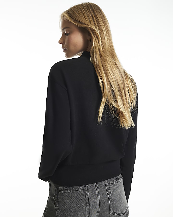 Black Cosy Stand Up Collar Frogging Top