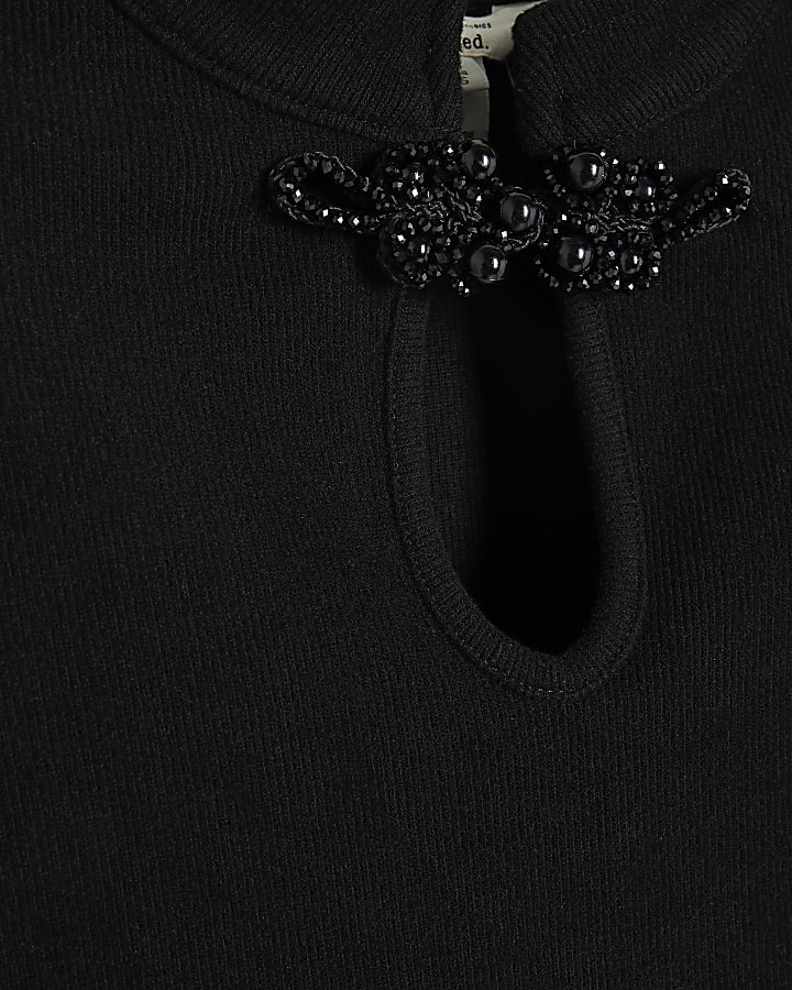 Black Cosy Stand Up Collar Frogging Top