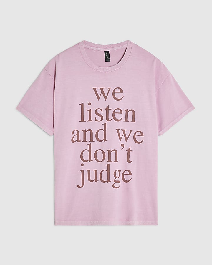 Pink Cotton Listen And Dont Judge T-Shirt