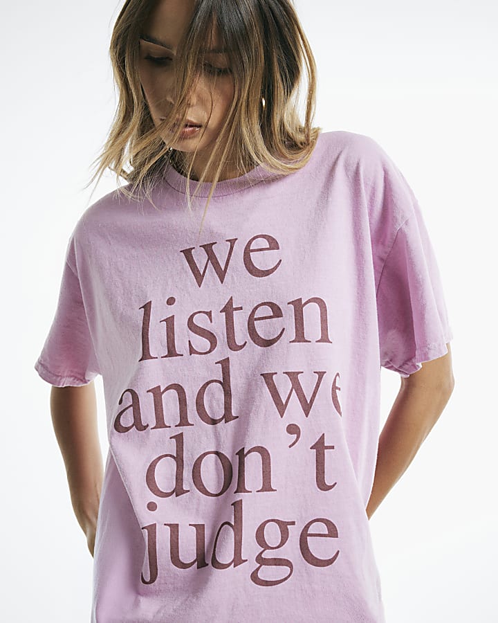 Pink Cotton Listen And Dont Judge T-Shirt