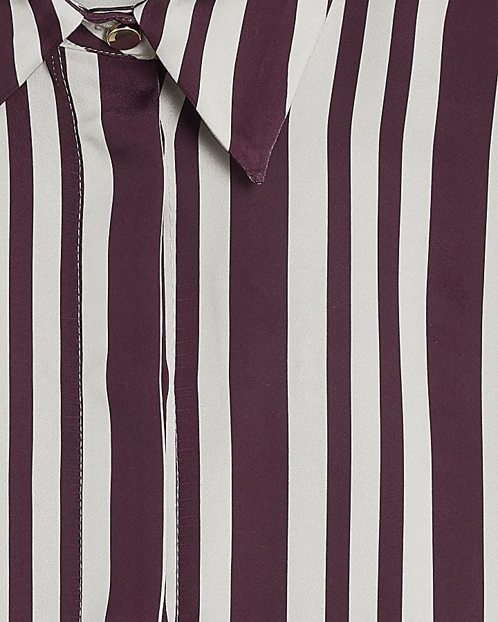 Burgundy Stripe Tie Detail Shirt