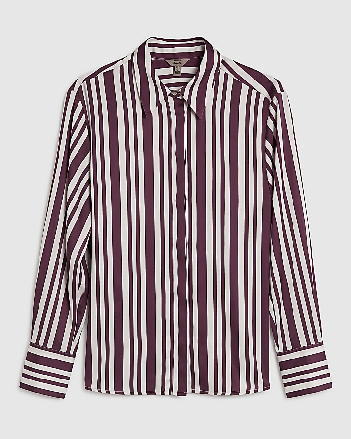 Burgundy Stripe Tie Detail Shirt