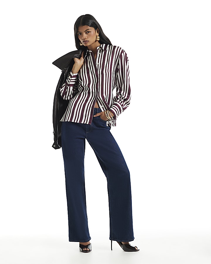Burgundy Stripe Tie Detail Shirt