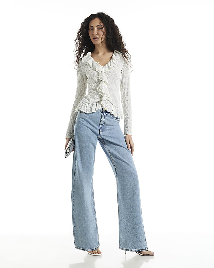 Cream Ruffle Glitter Top
